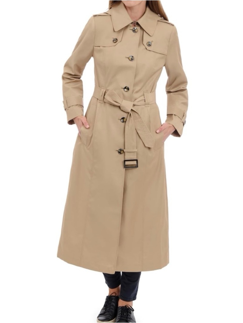 London Fog Long Trench Coat with Waist Tie